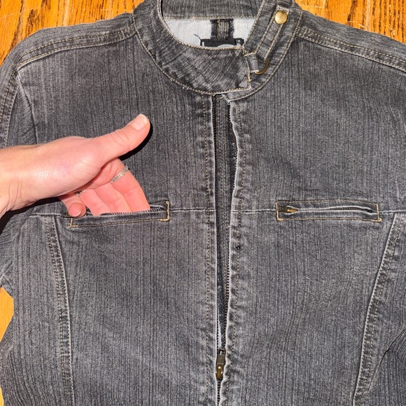 Y2K Dynamite Gray Moto Soft Denim Jacket - size M - Picture 4 of 9